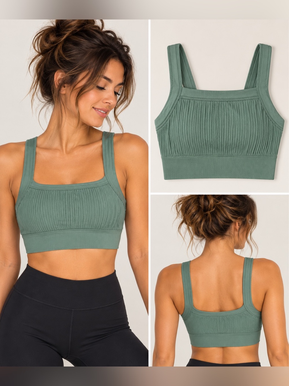 OFFLINE by Aerie Ribbed Square Neck Sports Bra Green S